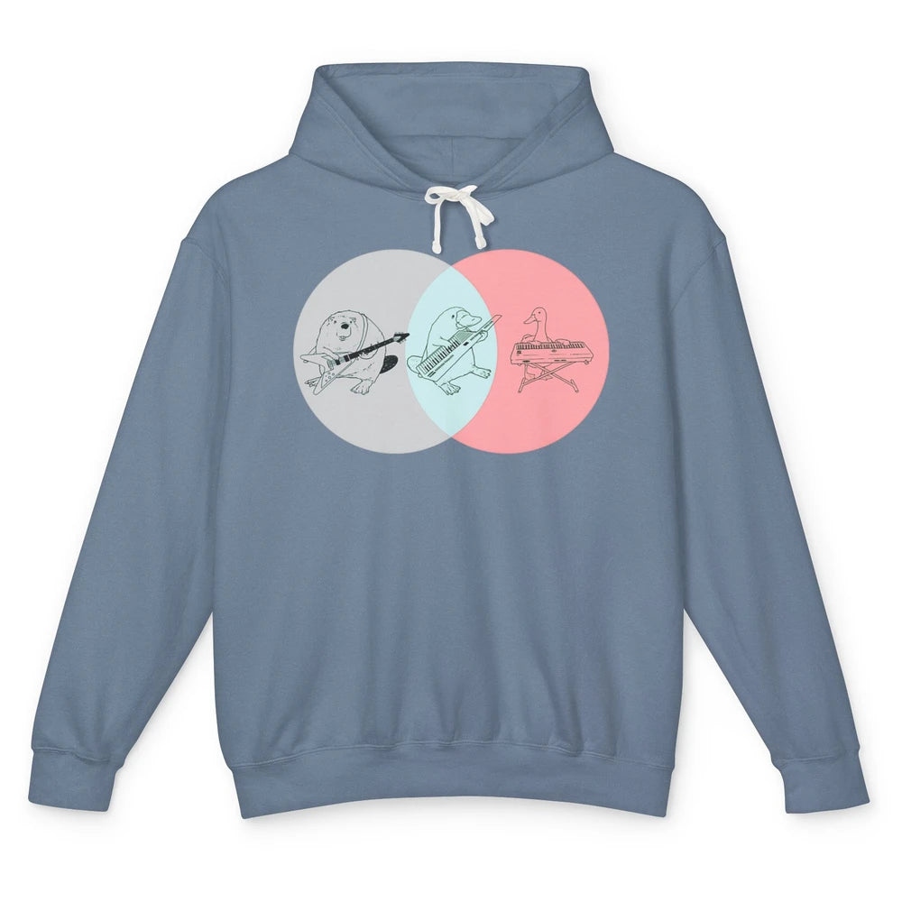 Keytar Platypus Venn Diagram Gray Blue Pink Guitarist Music Unisex Lightweight Hoodie