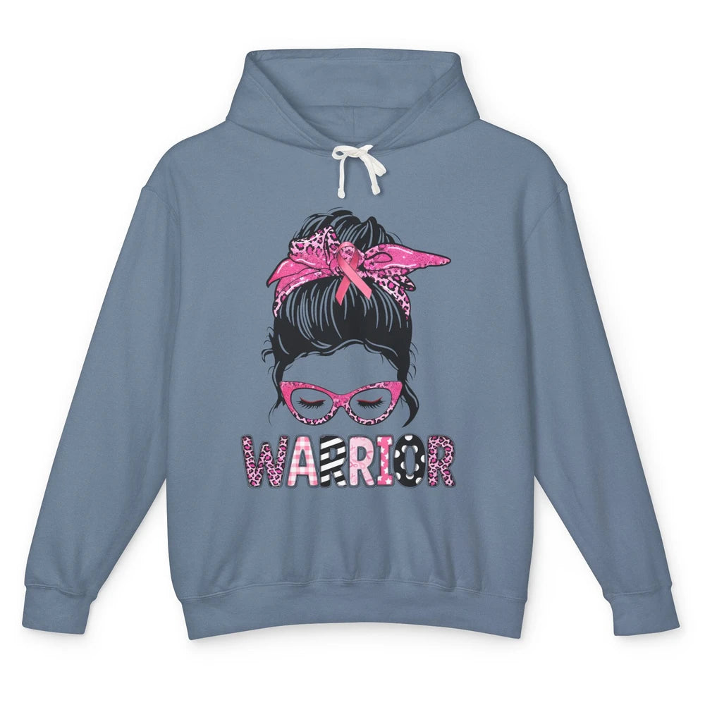 Warrior Fights Cancer Pink Leopard Ribbon Cancer Awareness Unisex Lightweight Hoodie