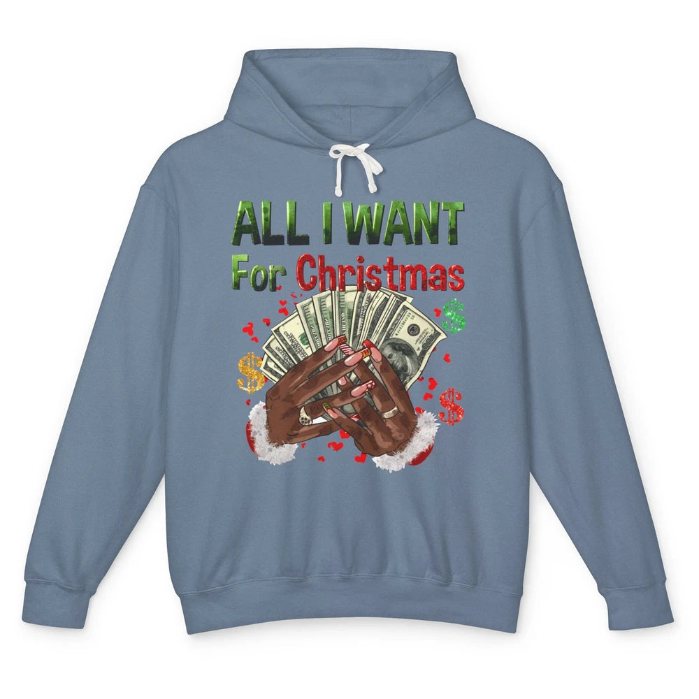 Funny Dollar Sign All I Want For Christmas Is Money Western Unisex Lightweight Hoodie