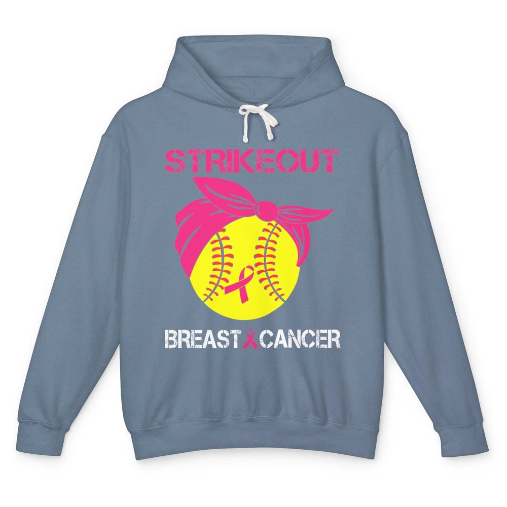 Softball Breast Cancer Awareness Strike Out Pink Ribbon Gift Unisex Lightweight Hoodie