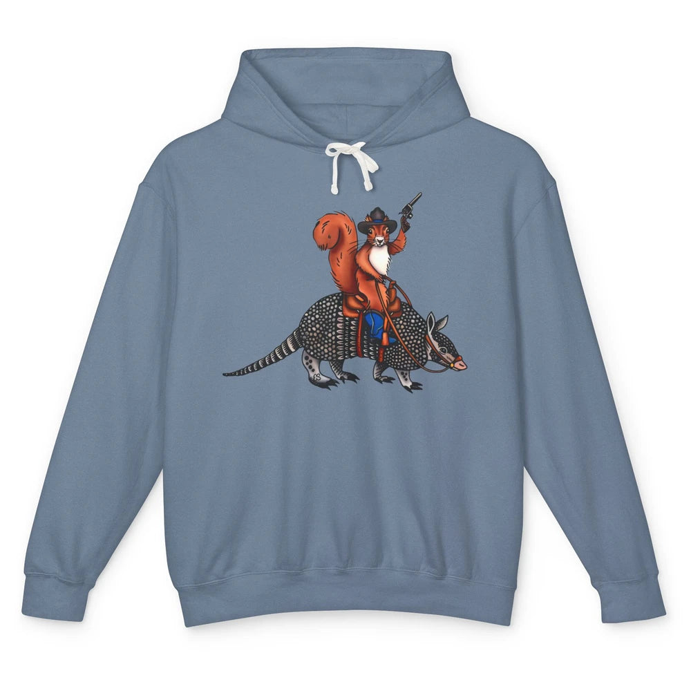 Retro Squirrel Cowboy Riding Armadillo Howdy Western Country Unisex Lightweight Hoodie