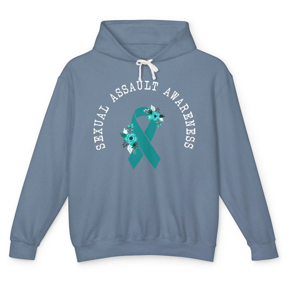 Sexual Assault Awareness Floral Teal Ribbon Awareness Gift Unisex Lightweight Hoodie