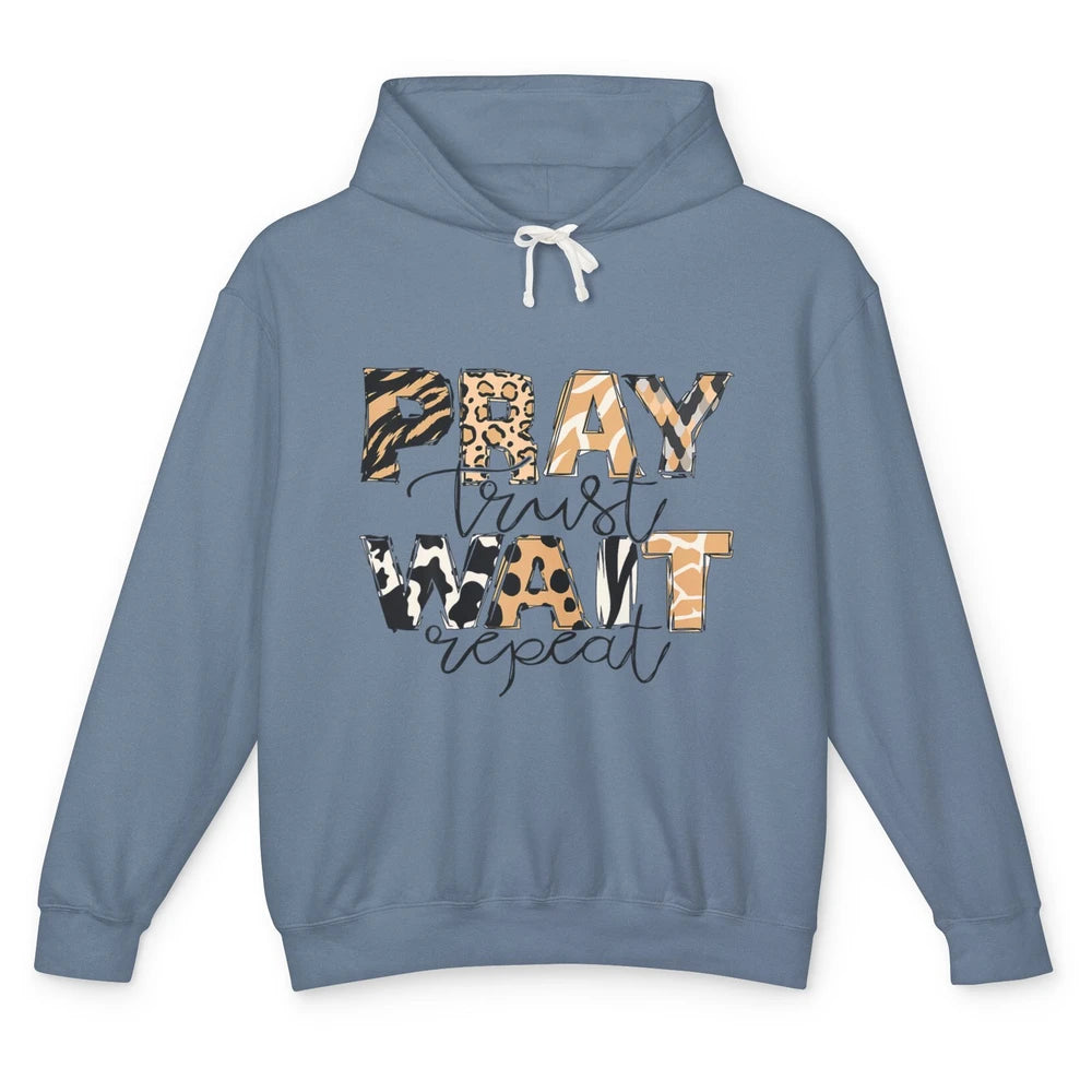 Bible Pray Trust Wait Repeat Jesus Christian Religious God Unisex Lightweight Hoodie