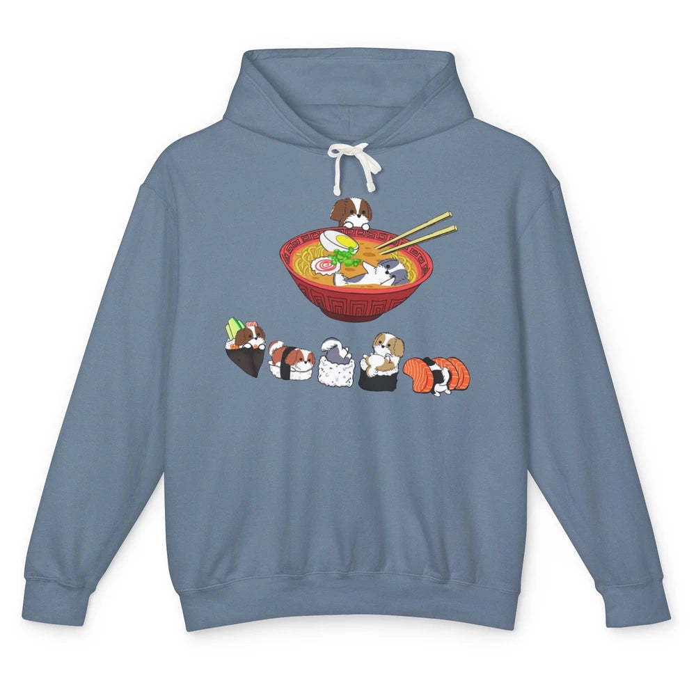 Funny Shih Tzu Sushi Ramen Bowl Cute Japanese Kawaii Dog Unisex Lightweight Hoodie