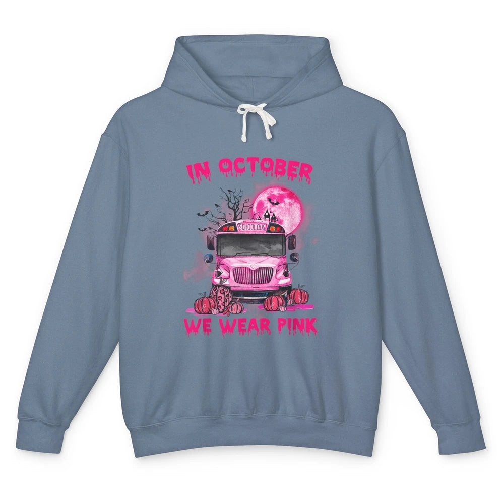 School Bus Driver Wear Pink Ribbon Breast Cancer Awareness Unisex Lightweight Hoodie