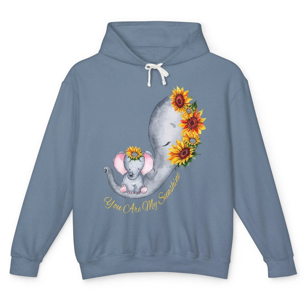 Sunflower Baby Elephant You Are My Sunshine Elephant Mom Unisex Lightweight Hoodie