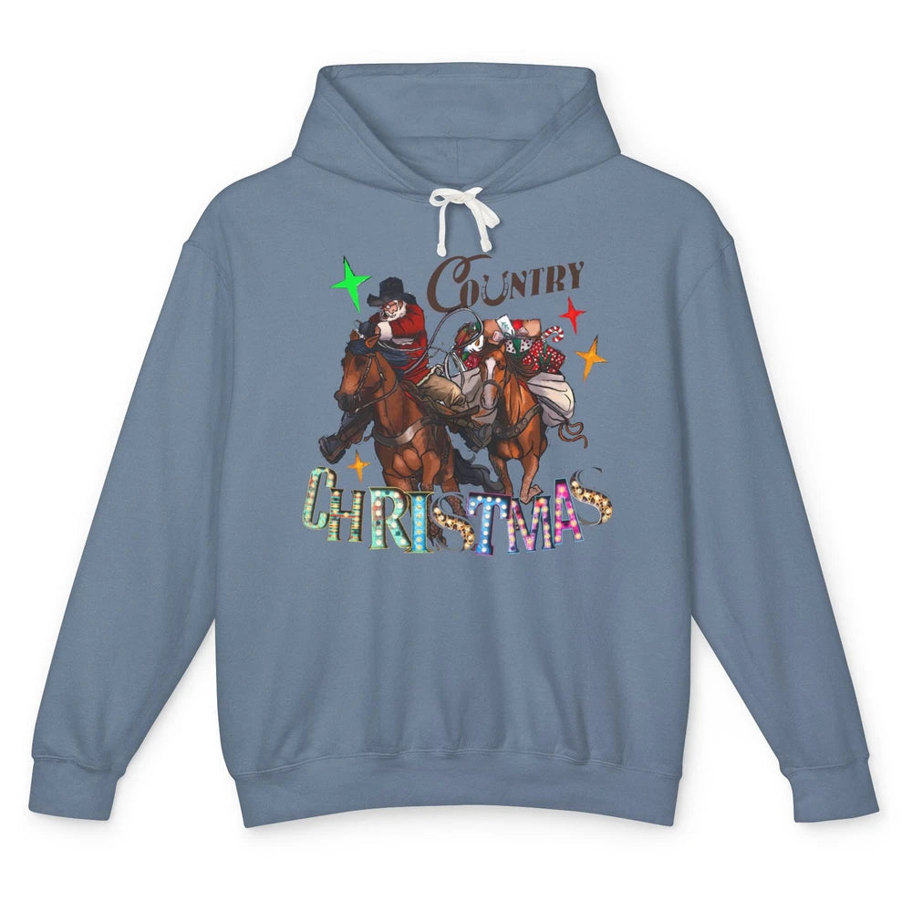 Santa Claus Country Christmas Y'all Western Country Cowboy Unisex Lightweight Hoodie