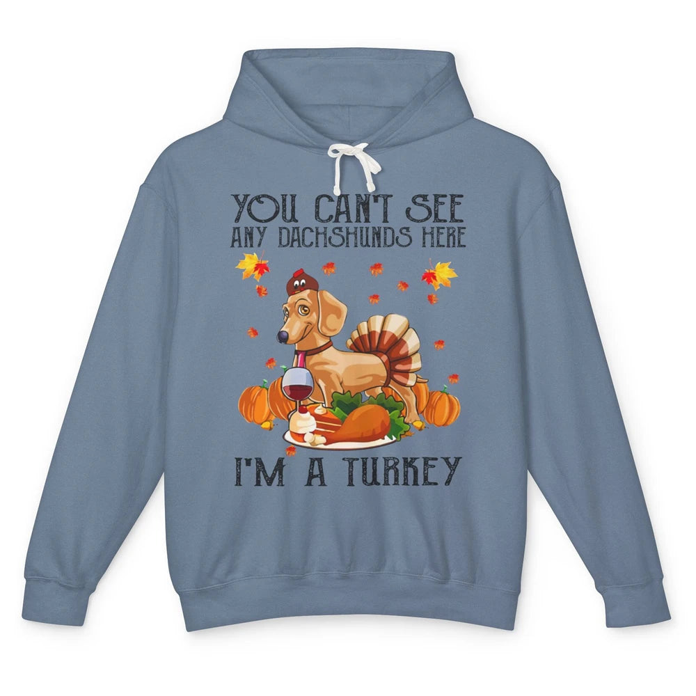 Funny Dachshund I'm A Turkey Happy Thanksgiving Fall Pumpkin Unisex Lightweight Hoodie