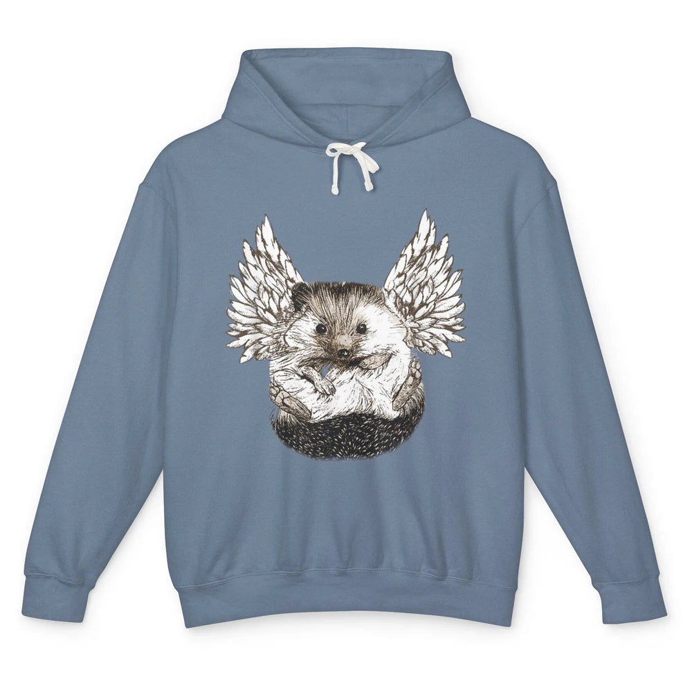 Funny Hedgehog Angel Vintage Wild Animal Pet Owner Hedgie Unisex Lightweight Hoodie