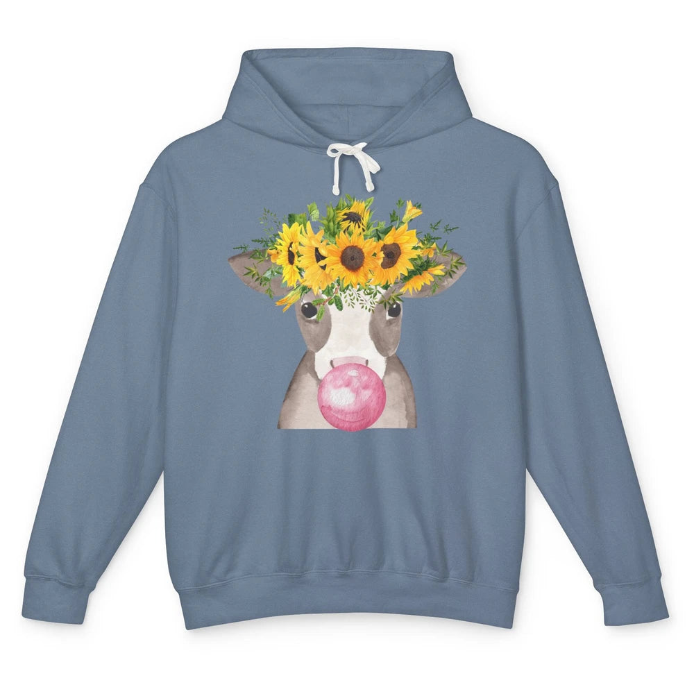 Sunflower Cow Bubble Gum Not In The Mood Western Farm Animal Unisex Lightweight Hoodie