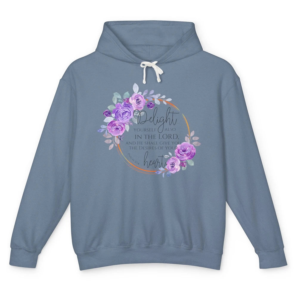 Floral Christian Delight Yourself In The Lord Bible Verse Unisex Lightweight Hoodie