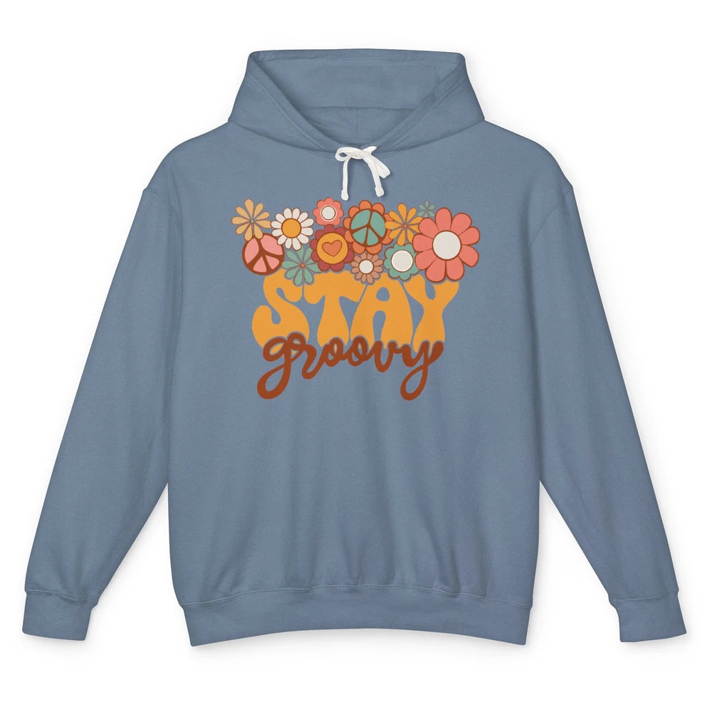 Retro Sunflower Hippie Stay Groovy Positive Mind Happy Life Unisex Lightweight Hoodie