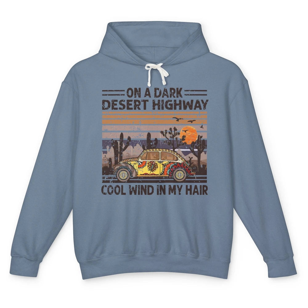 Vintage Hippie Car On A Dark Desert Highway Freedom Peace Unisex Lightweight Hoodie