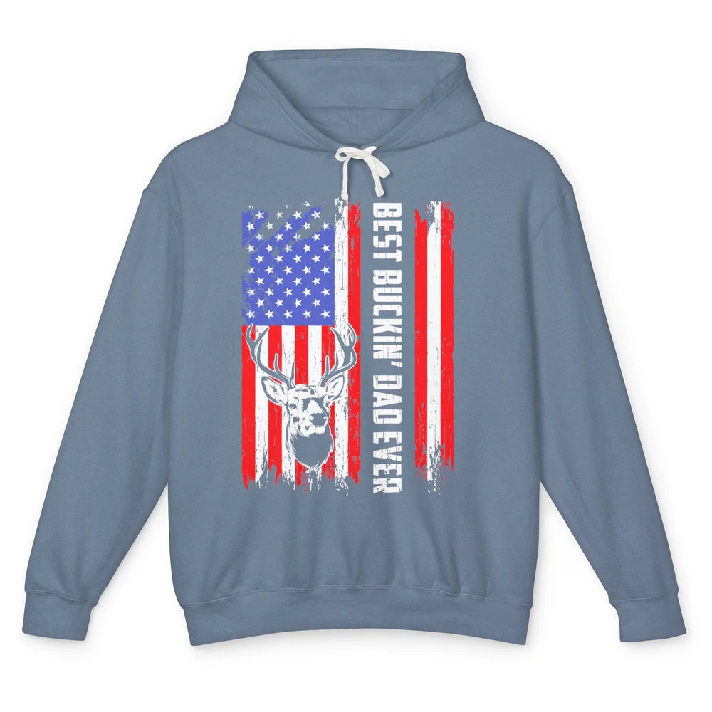 Best Buckin Dad Ever Deer Hunting Bucking US Flag Unisex Lightweight Hoodie