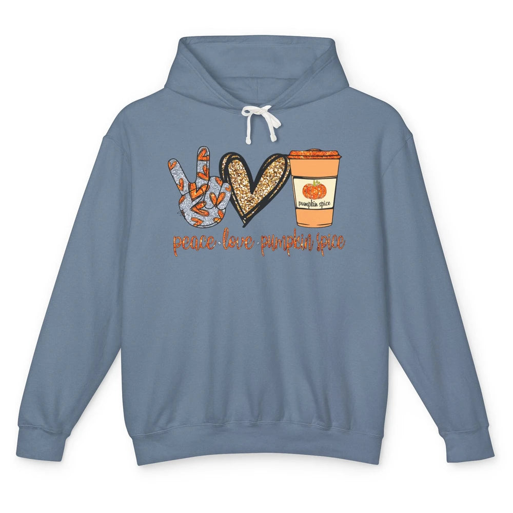 Peace Love Fall Pumpkin Spice Fall Halloween Thanksgiving Unisex Lightweight Hoodie