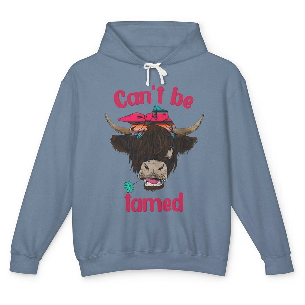 Retro Highland Cow Bandana Can't Be Tamed Western Farm Unisex Lightweight Hoodie