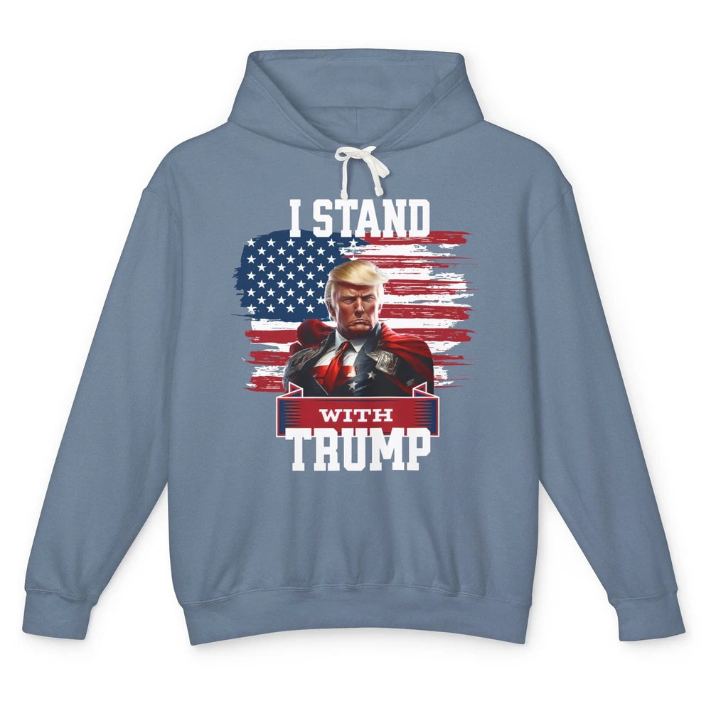 Retro US Flag I Stand With Donald Trump Return 2024 Patriot Unisex Lightweight Hoodie