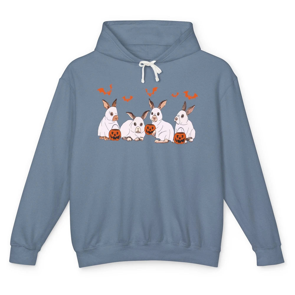 Funny Bunny Ghost Halloween Rabbit Pumpkin Spooky Season Unisex Lightweight Hoodie