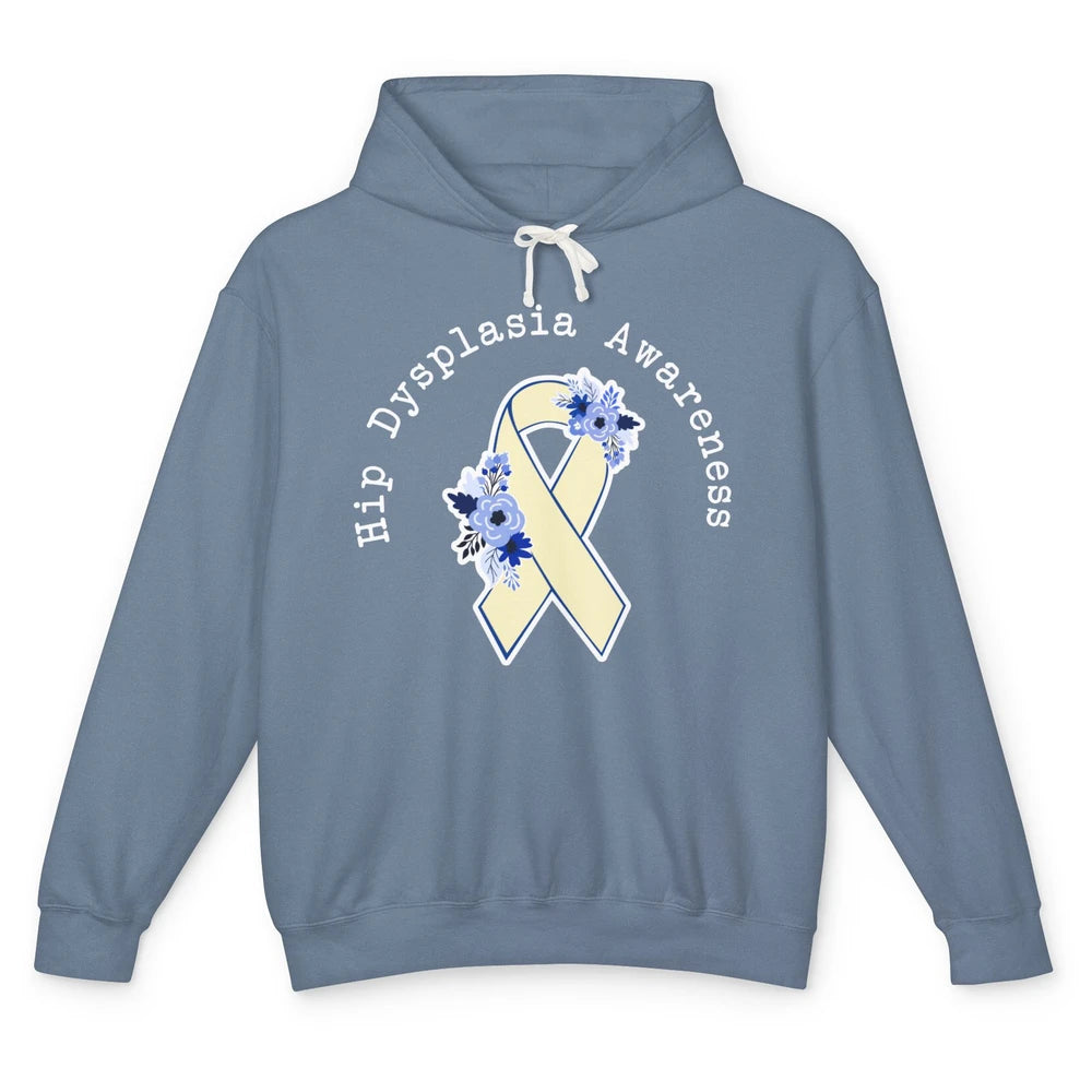 Hip Dysplasia Awareness Floral Blue White Ribbon DDH Unisex Lightweight Hoodie