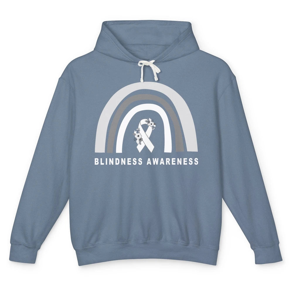 Blindness Awareness Floral White Gray Ribbon Blind Support Unisex Lightweight Hoodie