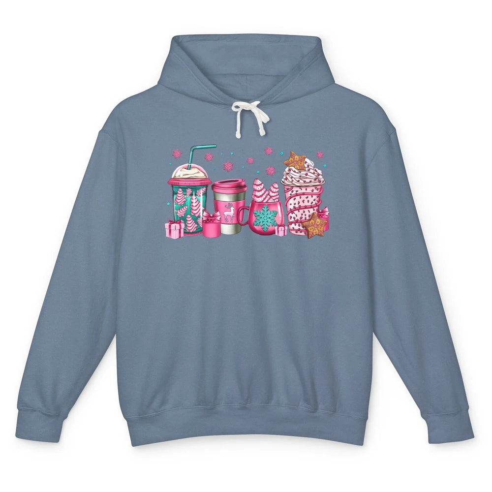 Pink Christmas Coffee Christmas Tree Cake Christmas Lovers Unisex Lightweight Hoodie