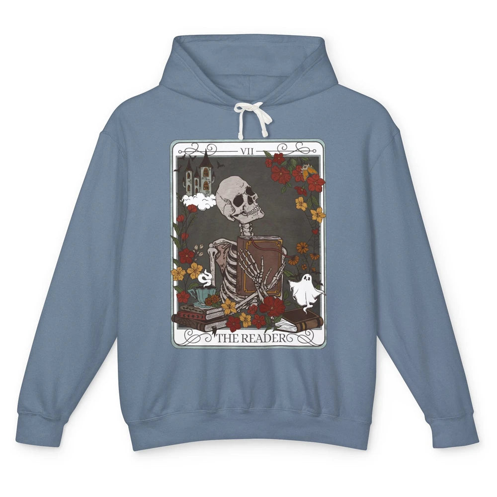 The Reader Tarot Card Skeleton Librarian Witchy Mystical Unisex Lightweight Hoodie