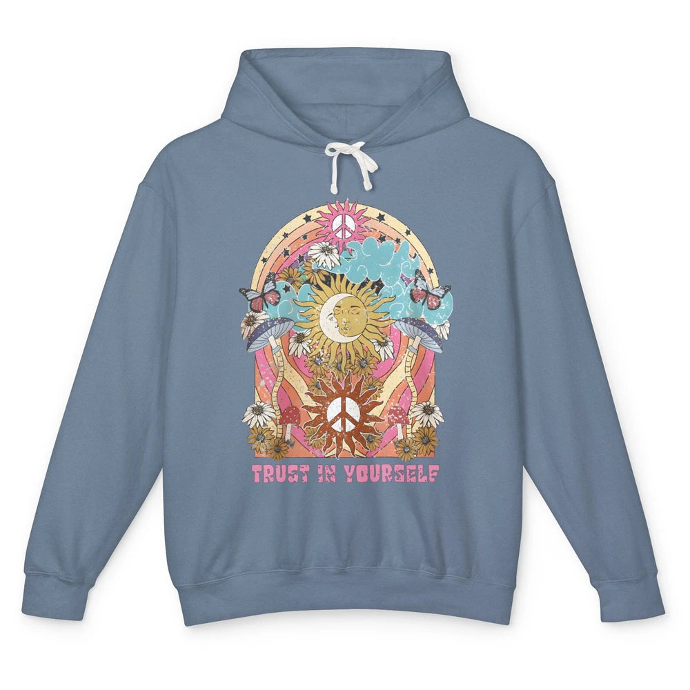 Hippie Trust Yourself Mystic Moon Sun Boho Positive Mushroom Unisex Lightweight Hoodie