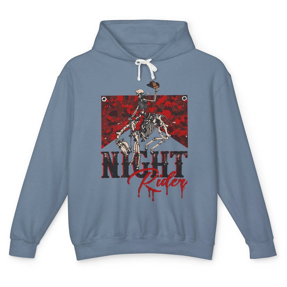 Cowboy Skeleton Bucking Horse Night Rider Western Halloween Unisex Lightweight Hoodie