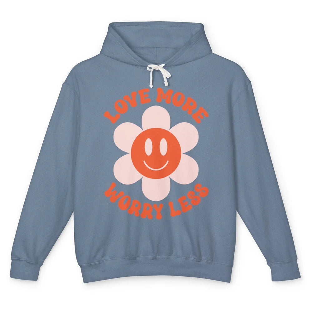 Happy Valentine Day Groovy Love More Worry Less Smiling Face Unisex Lightweight Hoodie