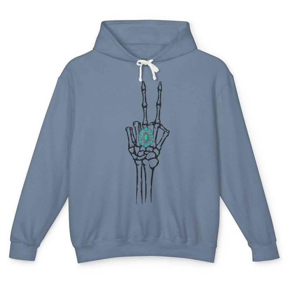 Retro Skeleton Turquoise Ring Western Future Bride Engaged Unisex Lightweight Hoodie