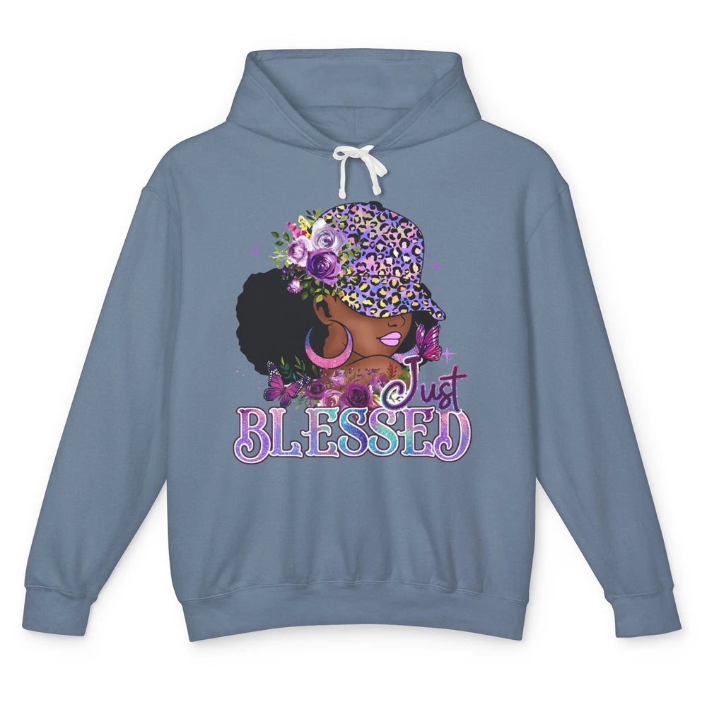 Floral Afro Black Girl Just Blessed Christian Afro American Unisex Lightweight Hoodie