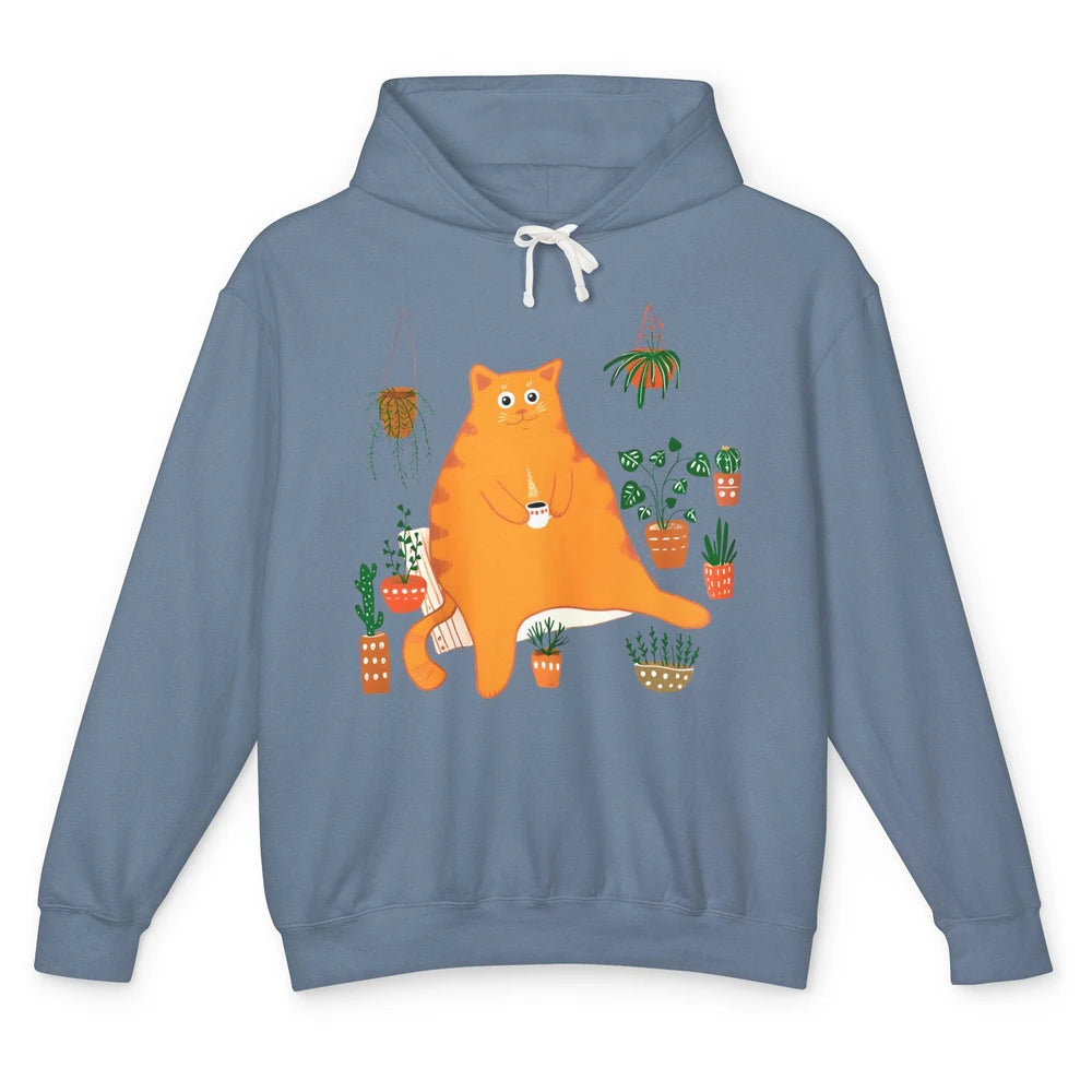 Funny Orange Cat Gardening Plants Sarcastic Kitten Gardener Unisex Lightweight Hoodie