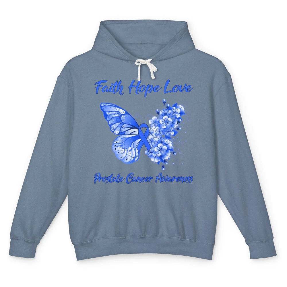 Butterfly Faith Hope Warrior Prostate Cancer Blue Ribbon Unisex Lightweight Hoodie