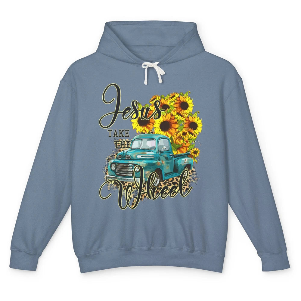 Sunflower Jesus Take The Wheel Christian Leopard God Bible Unisex Lightweight Hoodie