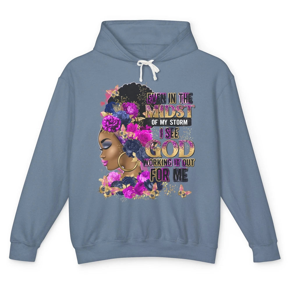 Black Girl In The Midst Of Storm Believe In God Christian Unisex Lightweight Hoodie