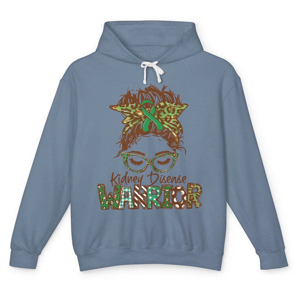 Kidney Disease Warrior Strong Women Messy Bun Green Ribbon Unisex Lightweight Hoodie