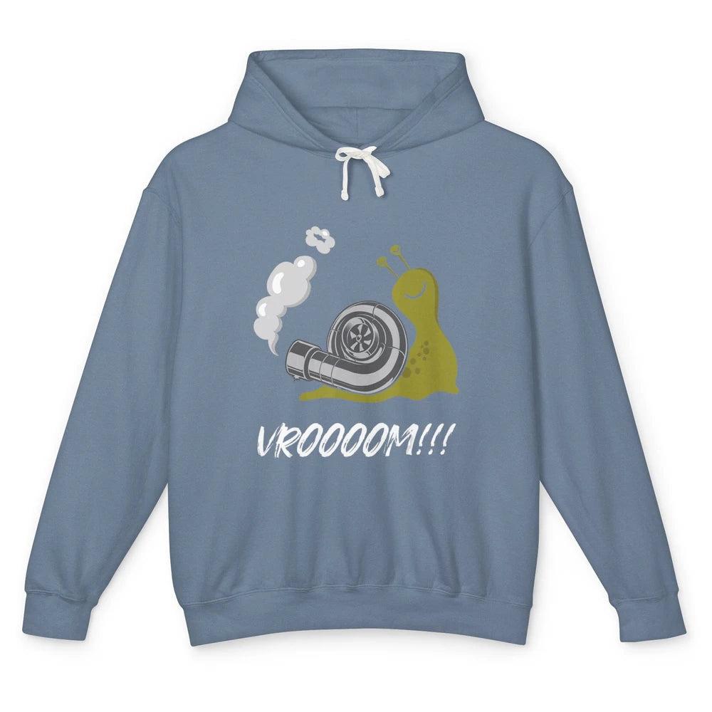 Funny Men Snail Vroom Car Racer Drifting Pun Sarcastic Snail Unisex Lightweight Hoodie