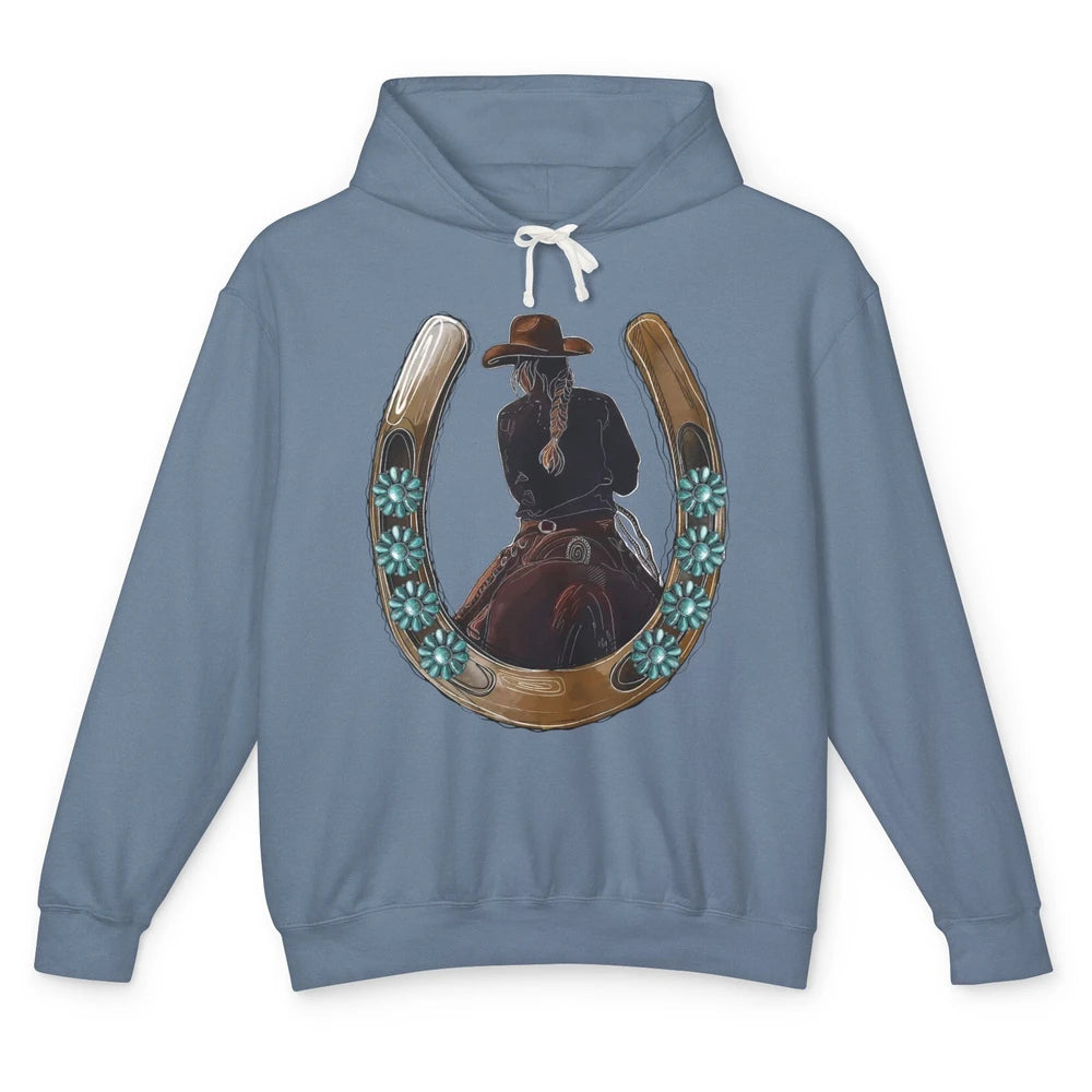 Retro Cowgirl Horseshoe Rodeo Western Cowgirl Peace Lovers Unisex Lightweight Hoodie