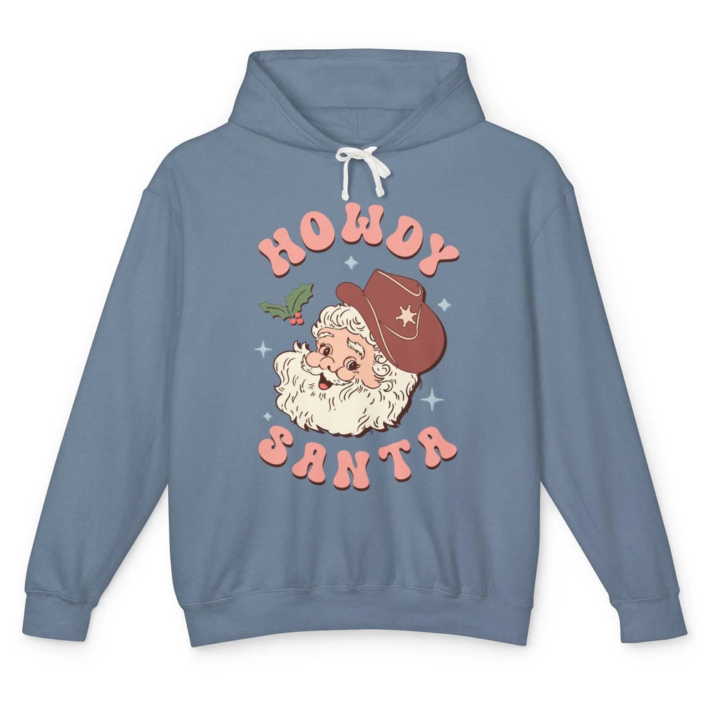 Merry Christmas Howdy Cowboy Xmas Santa Claus Cactus Western Unisex Lightweight Hoodie