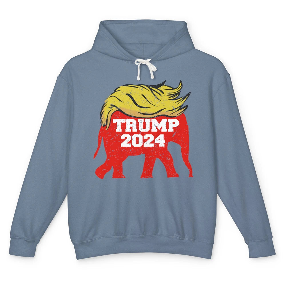 Trump 2024 Republican Elephant With Trump Hair Funny Trump Unisex Lightweight Hoodie