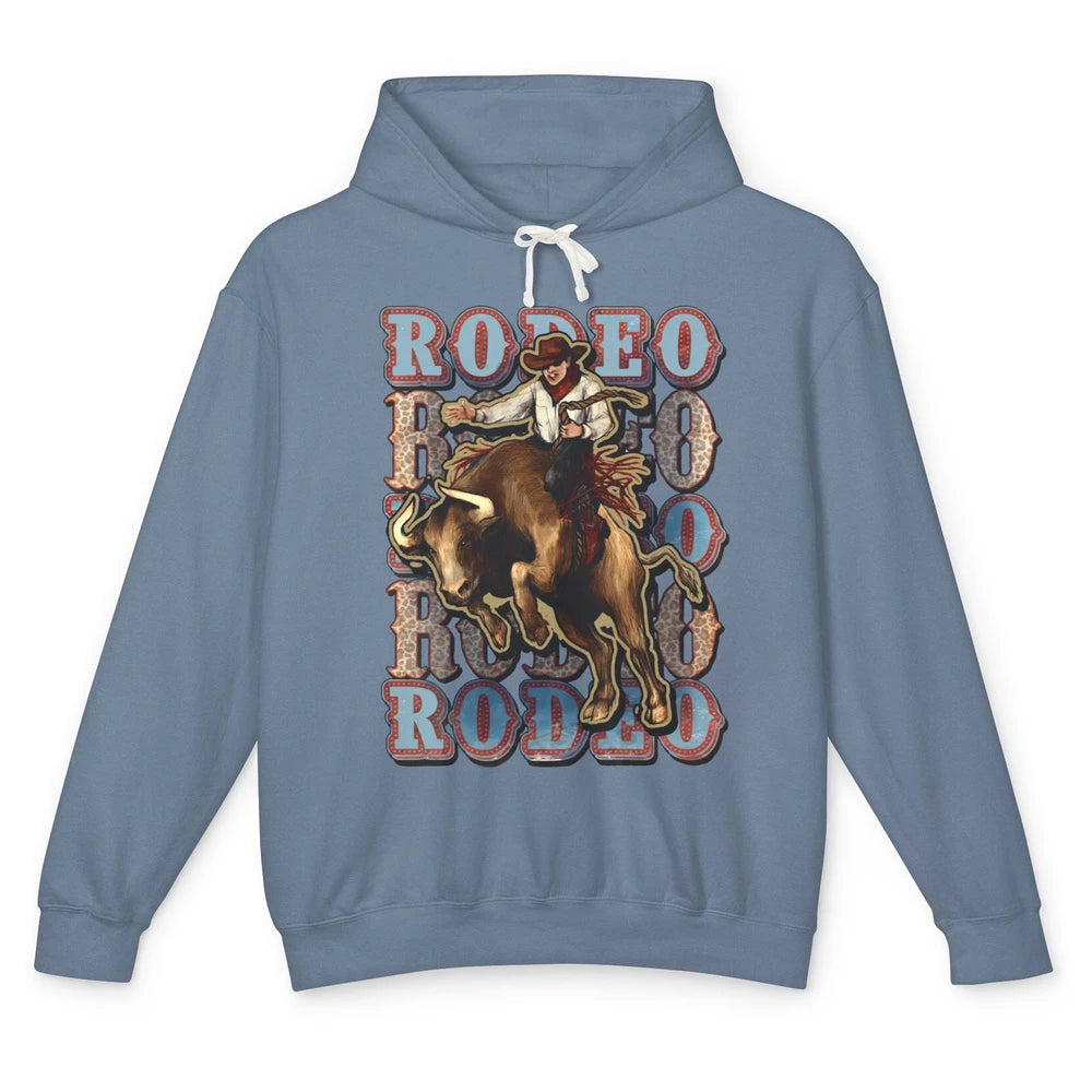 Leopard Cowboy Bull Riding Rodeo Dad Western Country Cowboy Unisex Lightweight Hoodie