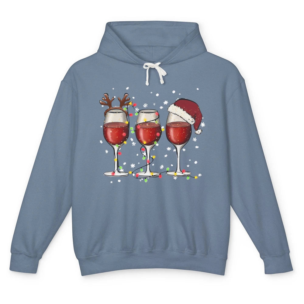 Christmas Red Wine Glass Santa Hat Reindeer Christmas Party Unisex Lightweight Hoodie