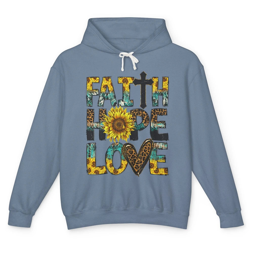 Faith Hope Love Sunflower Jesus Christian Leopard Religious Unisex Lightweight Hoodie