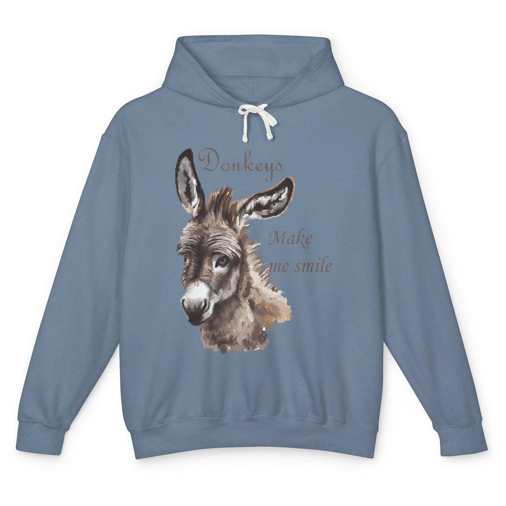 Watercolor Donkey Make Me Smile Farming Life Farm Animal Unisex Lightweight Hoodie