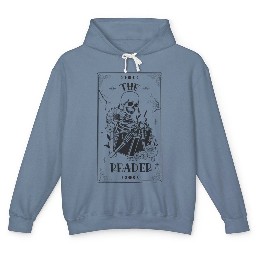 The Reader Skeleton Tarot Card Halloween Reader Book Lovers Unisex Lightweight Hoodie