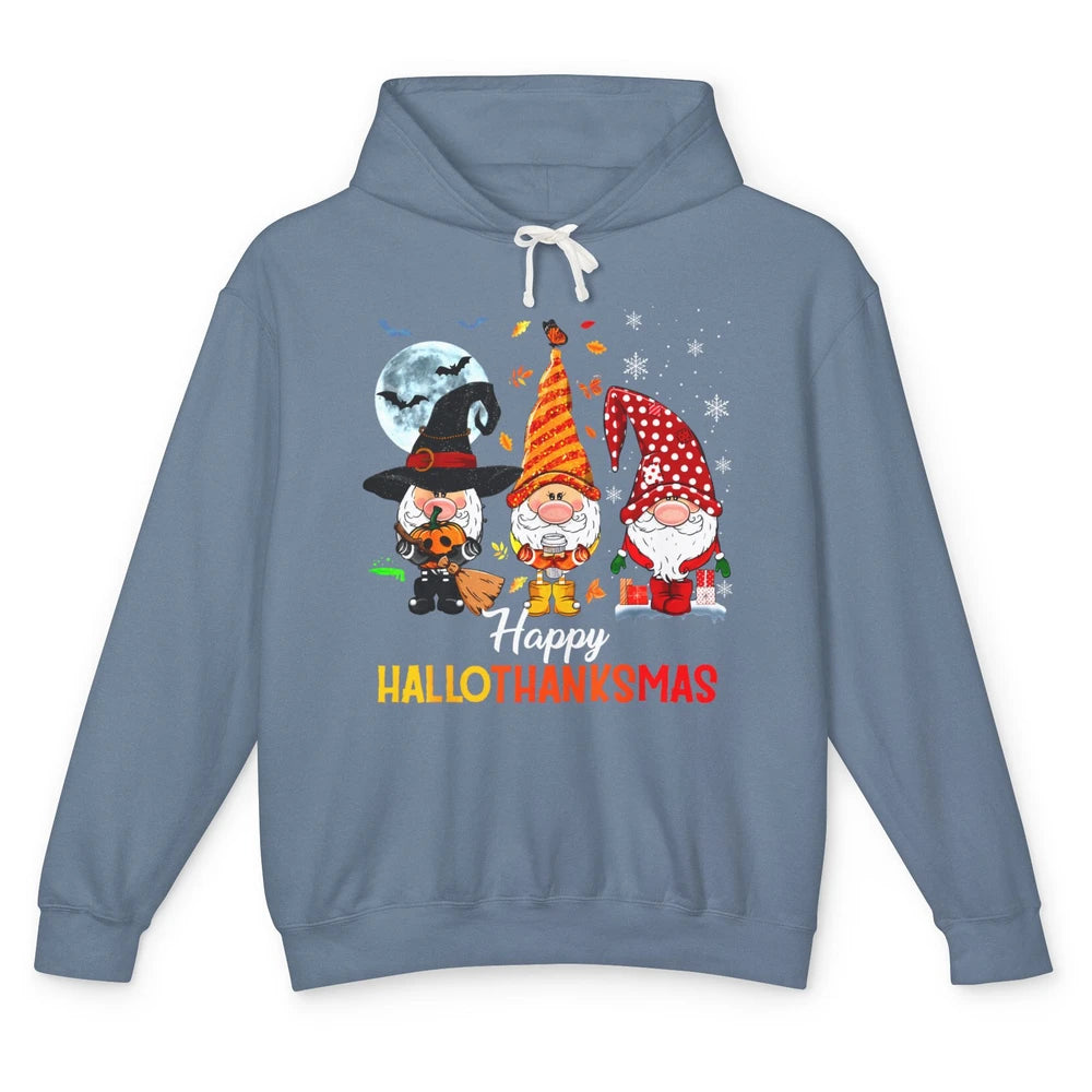 Funny Pumpkin Gnomes Hallo-thank-mas Thanksgiving Christmas Unisex Lightweight Hoodie