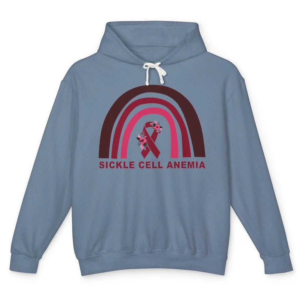 Sickle Cell Anemia Awareness Floral Burgundy Ribbon Rainbow Unisex Lightweight Hoodie