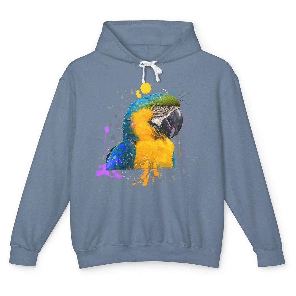 Funny Watercolor Blue And Gold Macaw Parrot Bird Face Flight Unisex Lightweight Hoodie