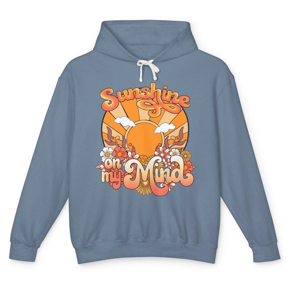 Retro Sunshine on my Mind Groovy Sunset Wildflowers Positive Unisex Lightweight Hoodie