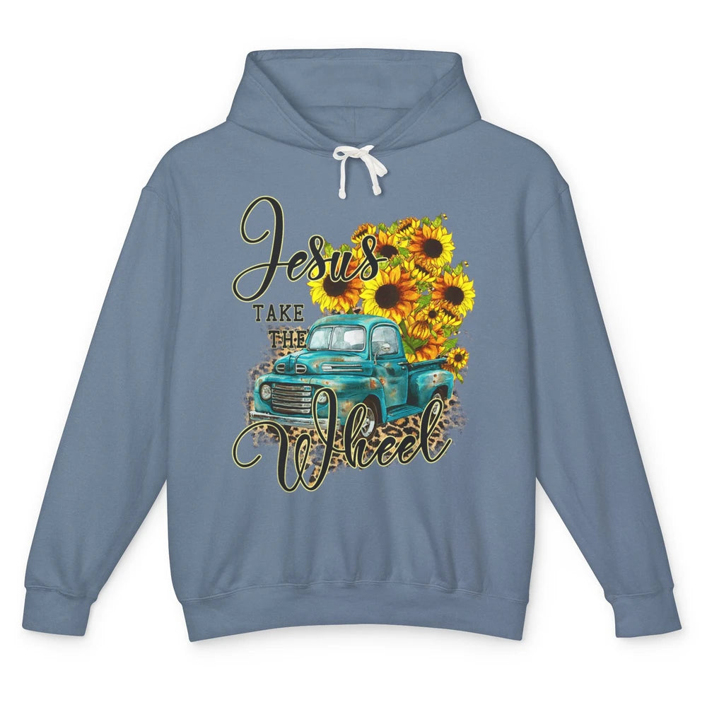 Sunflower Jesus Take The Wheel Truck Western Country Leopard Unisex Lightweight Hoodie